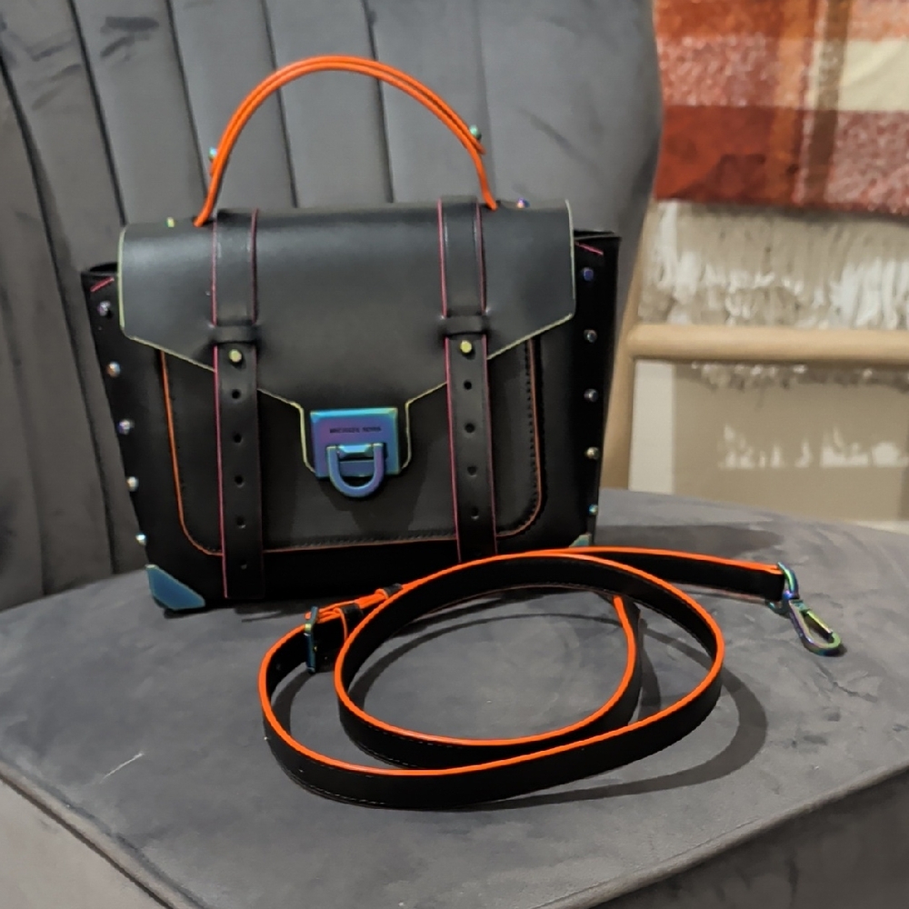 Michael Kors Manhattan Medium Satchel Neon Trim